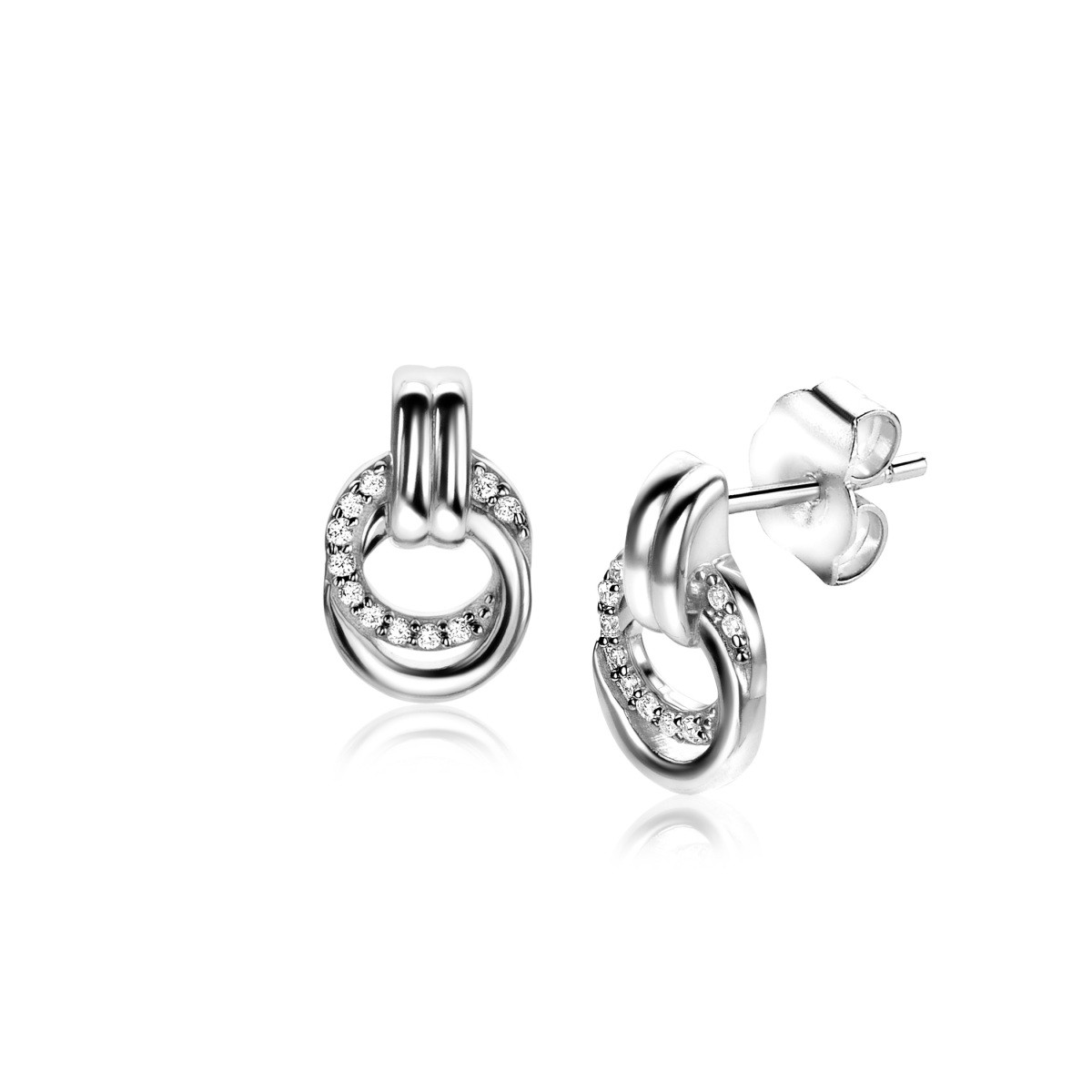 Zinzi ZIO2266 zilveren oorbellen met rond design en zirkonia 7.9 mm breed - Diameter 13 mm