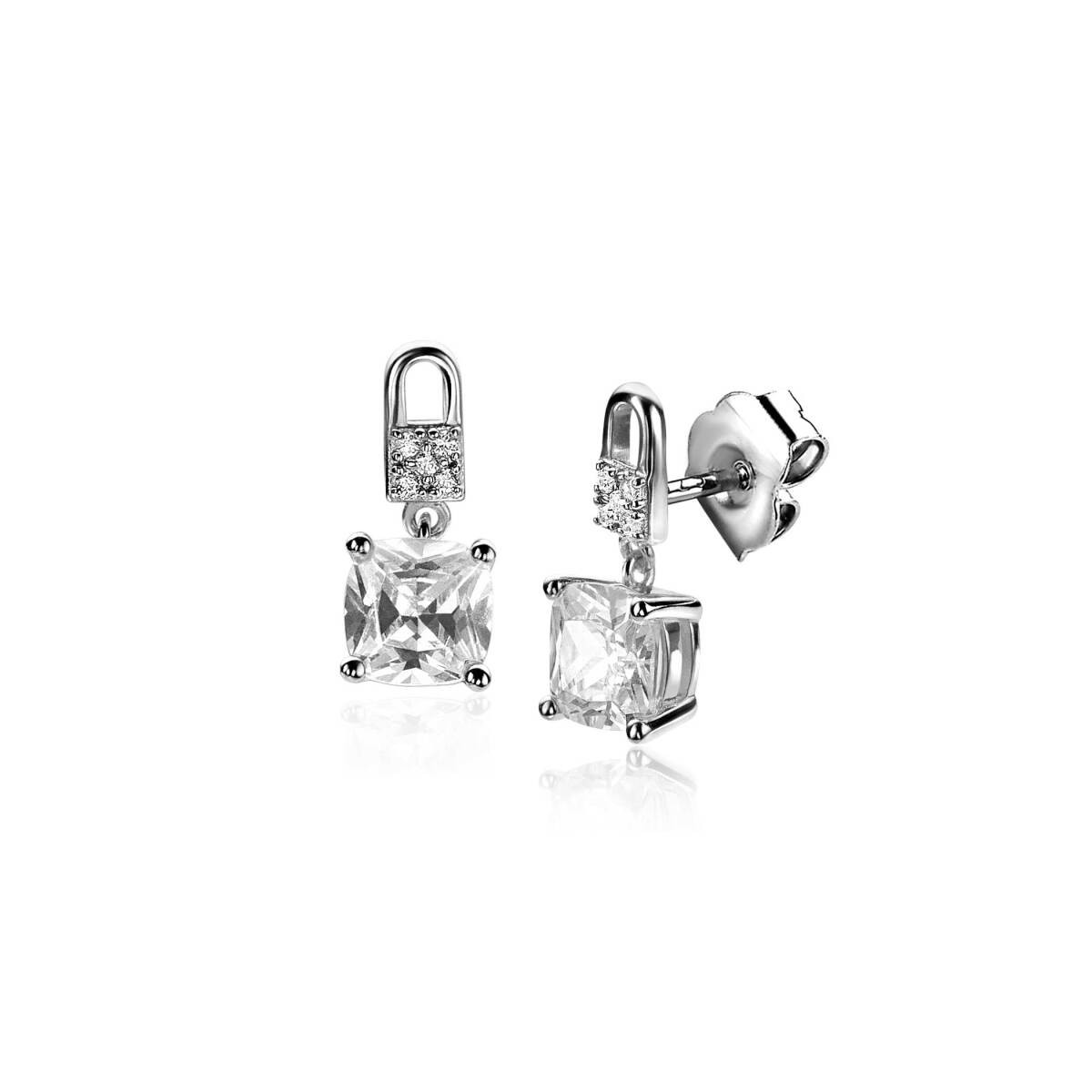 Zinzi ZIO2268 zilveren oorhangers met vierkante zirkonia 6 mm breed - Hoogte 15 mm