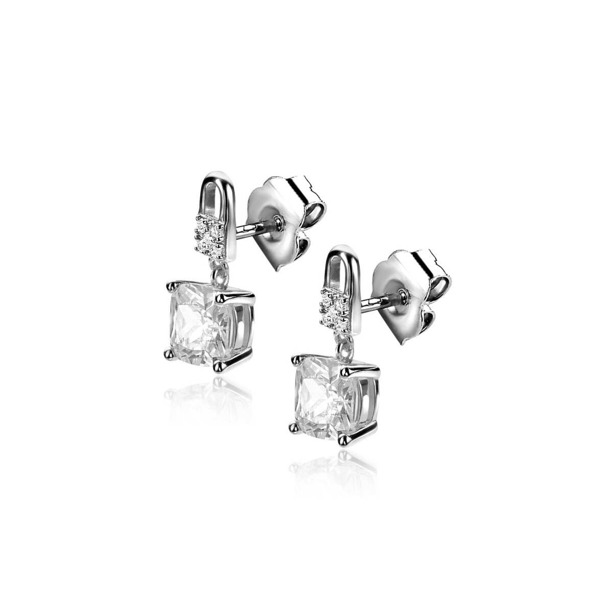 Zinzi ZIO2268 zilveren oorhangers met vierkante zirkonia 6 mm breed - Hoogte 15 mm