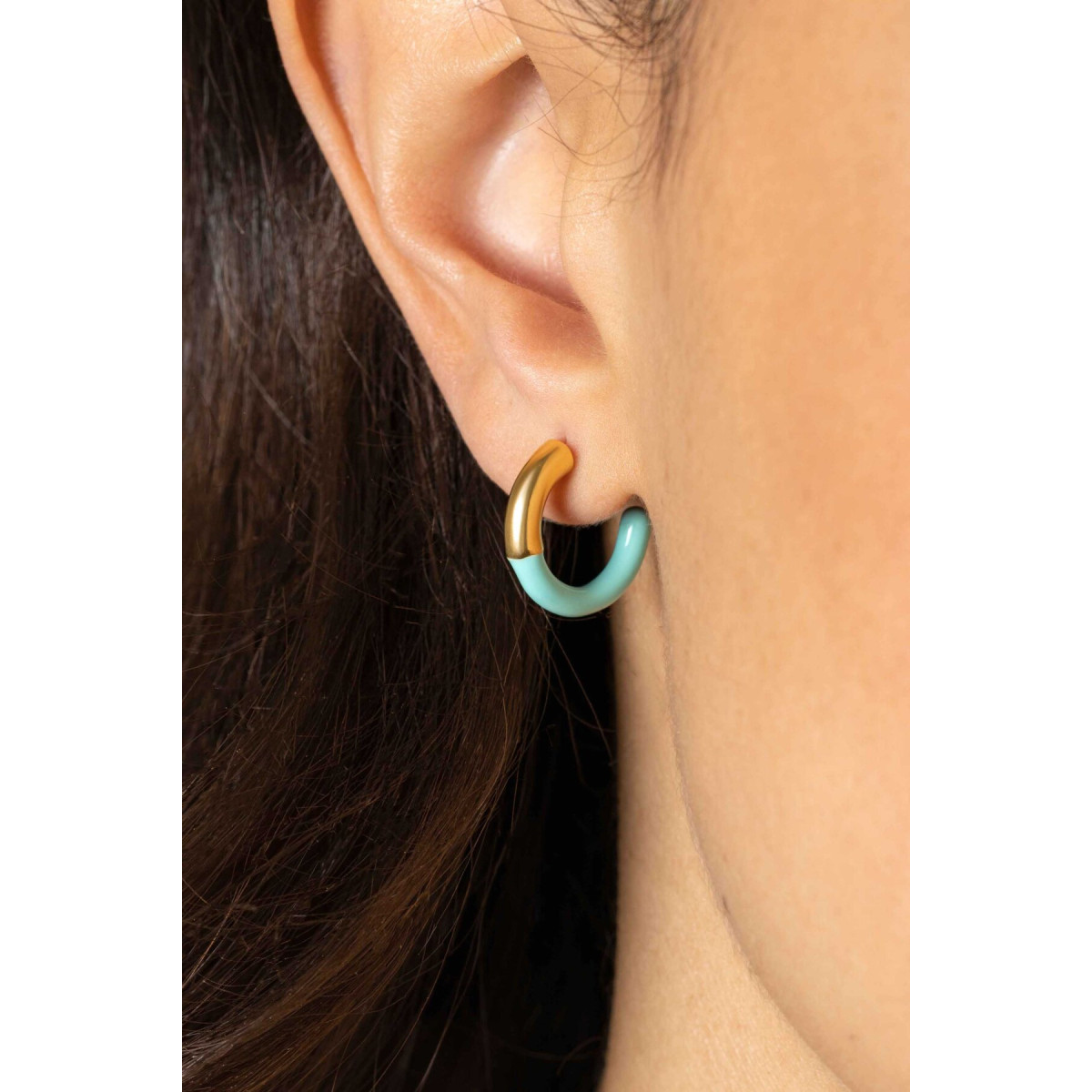 Zinzi ZIO2315T goudkleurige stekeroorringen met turquoise emaille 3 mm breed - Diameter 16 mm
