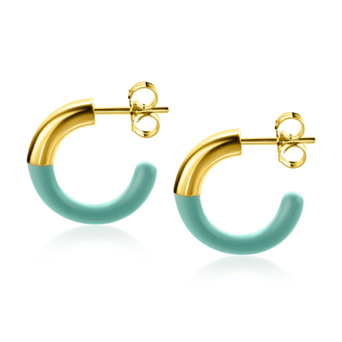 Zinzi ZIO2315T goudkleurige stekeroorringen met turquoise emaille 3 mm breed - Diameter 16 mm