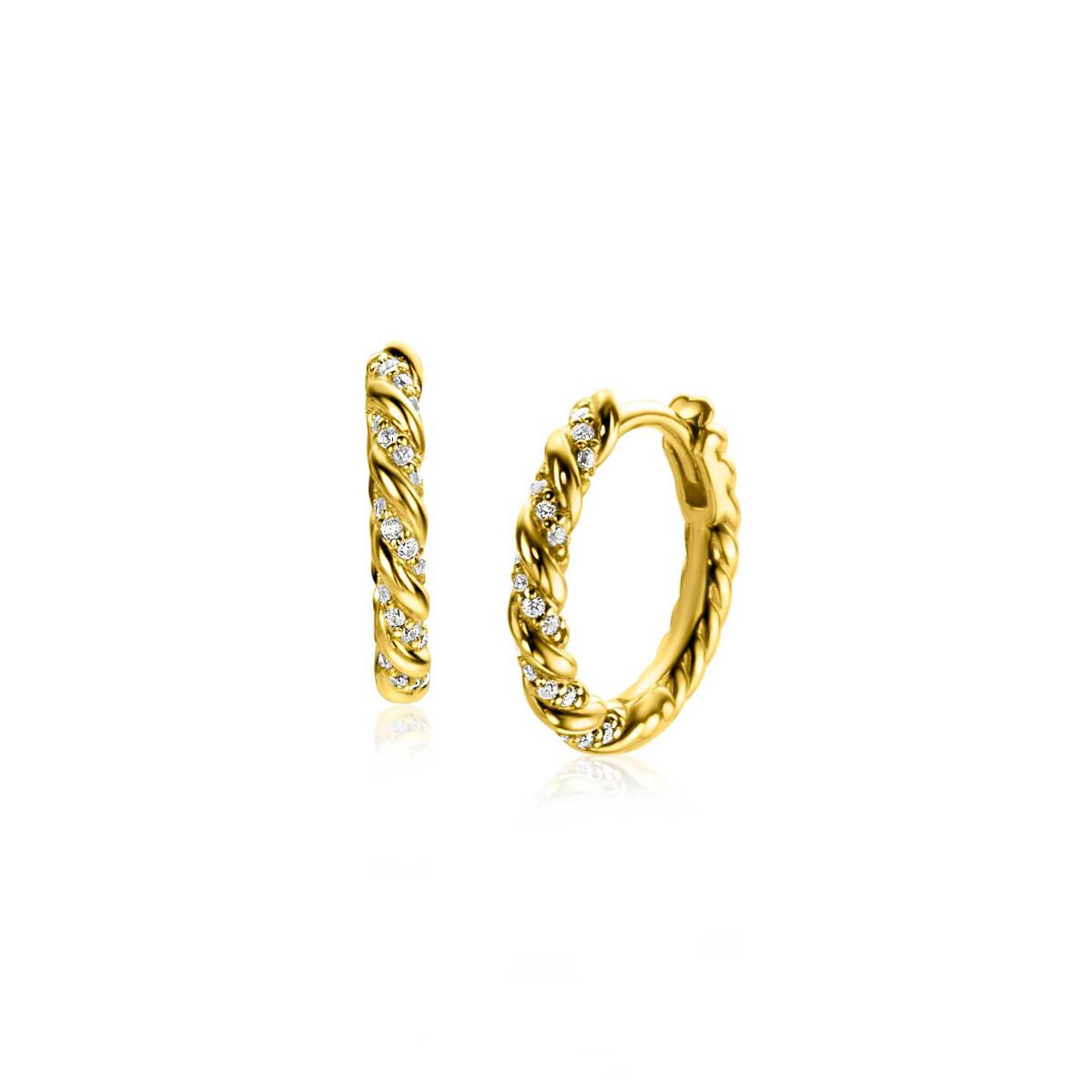 Zinzi ZIO2320Y gold plated oorringen met zirkonia 2 mm breed - Diameter 15 mm