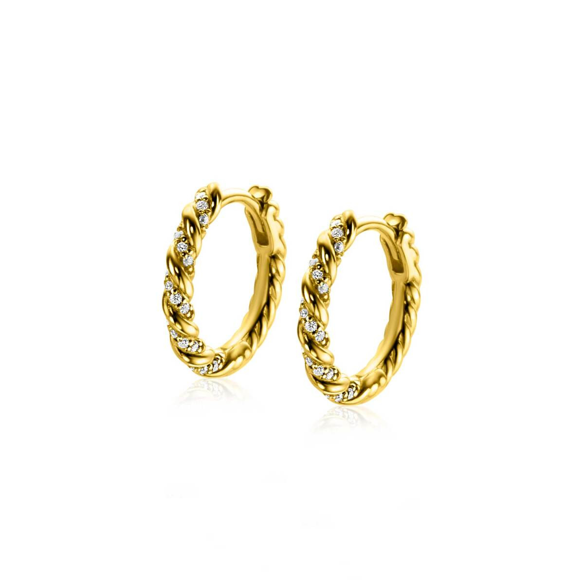 Zinzi ZIO2320Y gold plated oorringen met zirkonia 2 mm breed - Diameter 15 mm