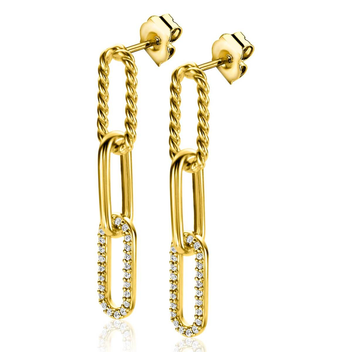 Zinzi ZIO2330Y goudkleurige ovale oorhangers met zirkonia 5.1 mm breed - Hoogte 30 mm