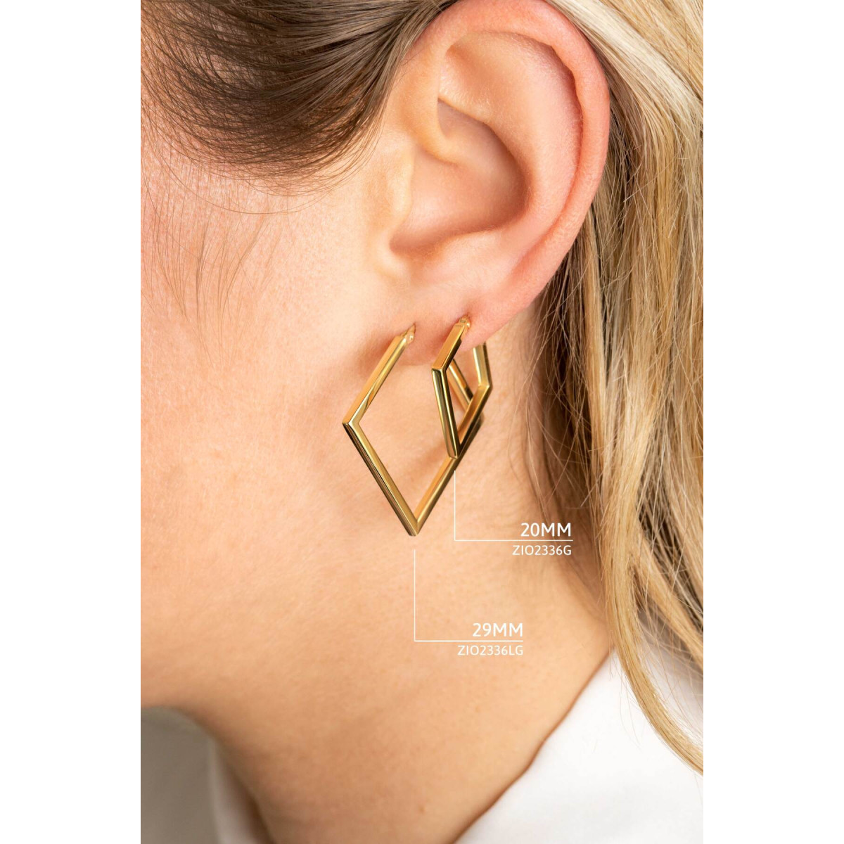Zinzi ZIO2336G goudkleurige oorringen vierkant 2 mm breed - Diameter 20 mm