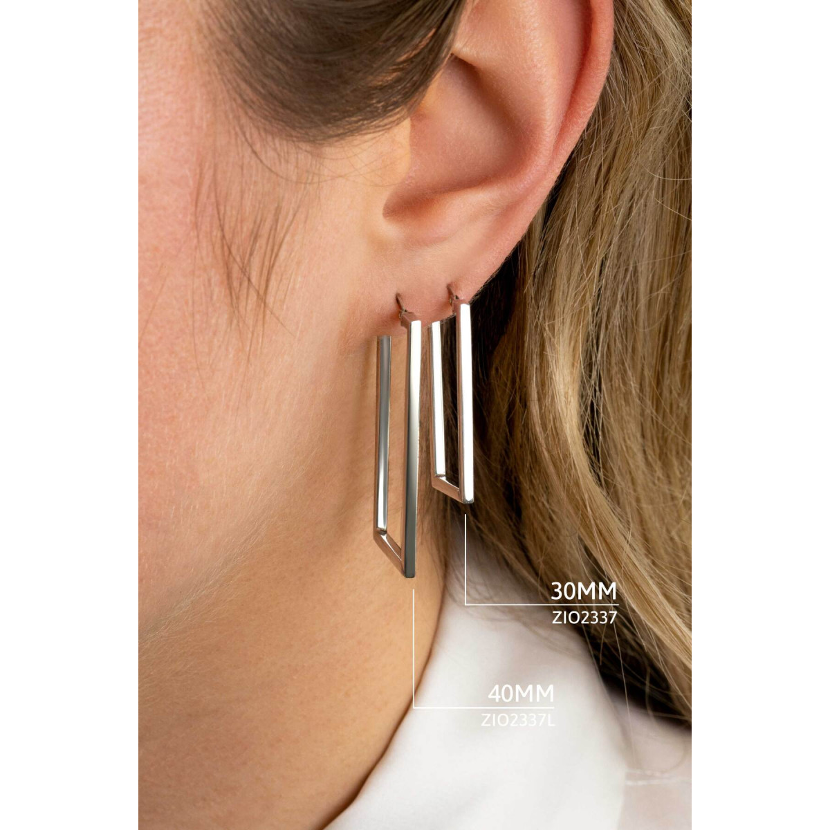 Zinzi ZIO2337L zilveren rechthoekige oorringen 2 mm breed - Hoogte 40 mm