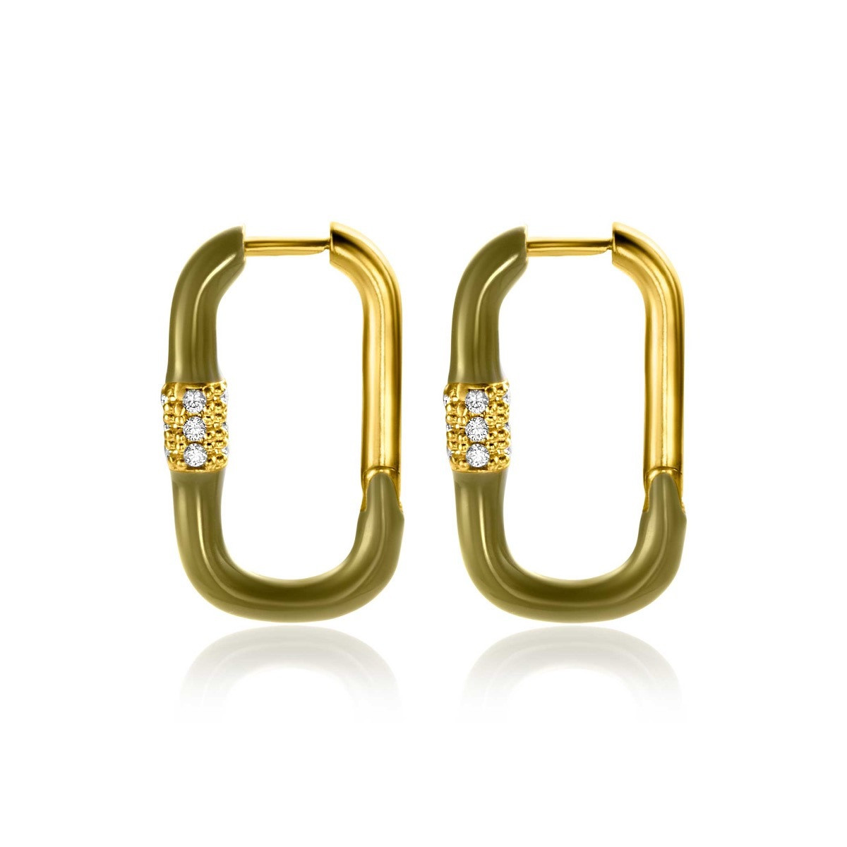 Zinzi ZIO2374 vergulde oorringen met groen emaille en zirkonia 3 mm breed - Hoogte 22 mm