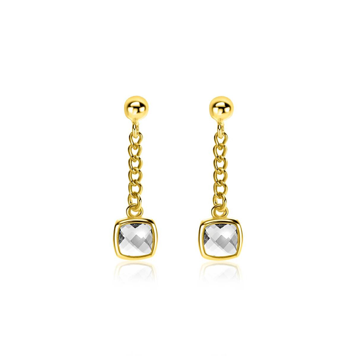 Zinzi ZIO2417Y goudkleurige oorhangers met vierkante zirkonia 7 mm breed - Hoogte 25 mm