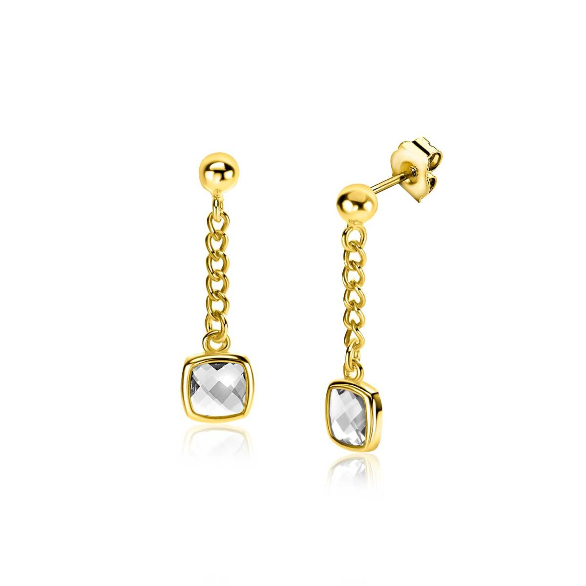 Zinzi ZIO2417Y goudkleurige oorhangers met vierkante zirkonia 7 mm breed - Hoogte 25 mm