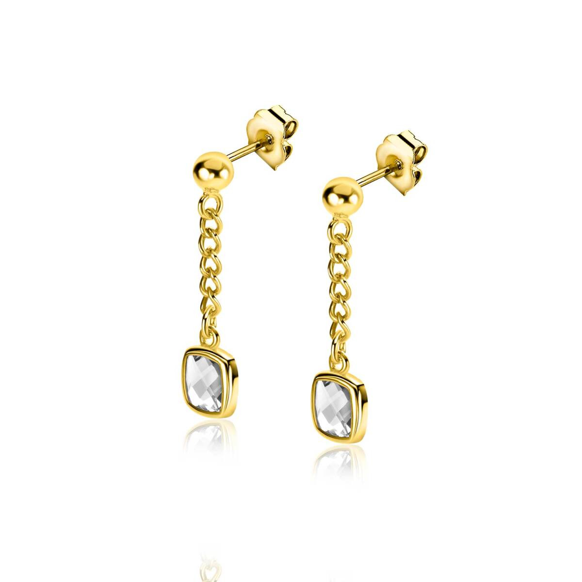 Zinzi ZIO2417Y goudkleurige oorhangers met vierkante zirkonia 7 mm breed - Hoogte 25 mm
