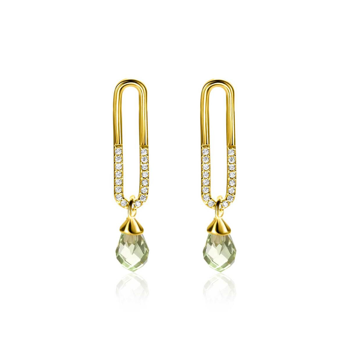 Zinzi ZIO2430 goudkleurige oorringen met groene zirkonia 5.3 mm breed - Diameter 30 mm