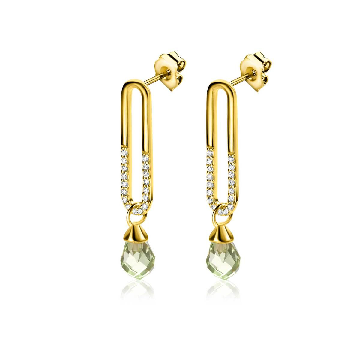 Zinzi ZIO2430 goudkleurige oorringen met groene zirkonia 5.3 mm breed - Diameter 30 mm