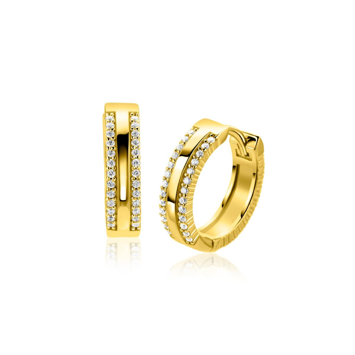 Zinzi ZIO2445Y goudkleurige oorringen met zirkonia 4 mm breed - Diameter 16 mm