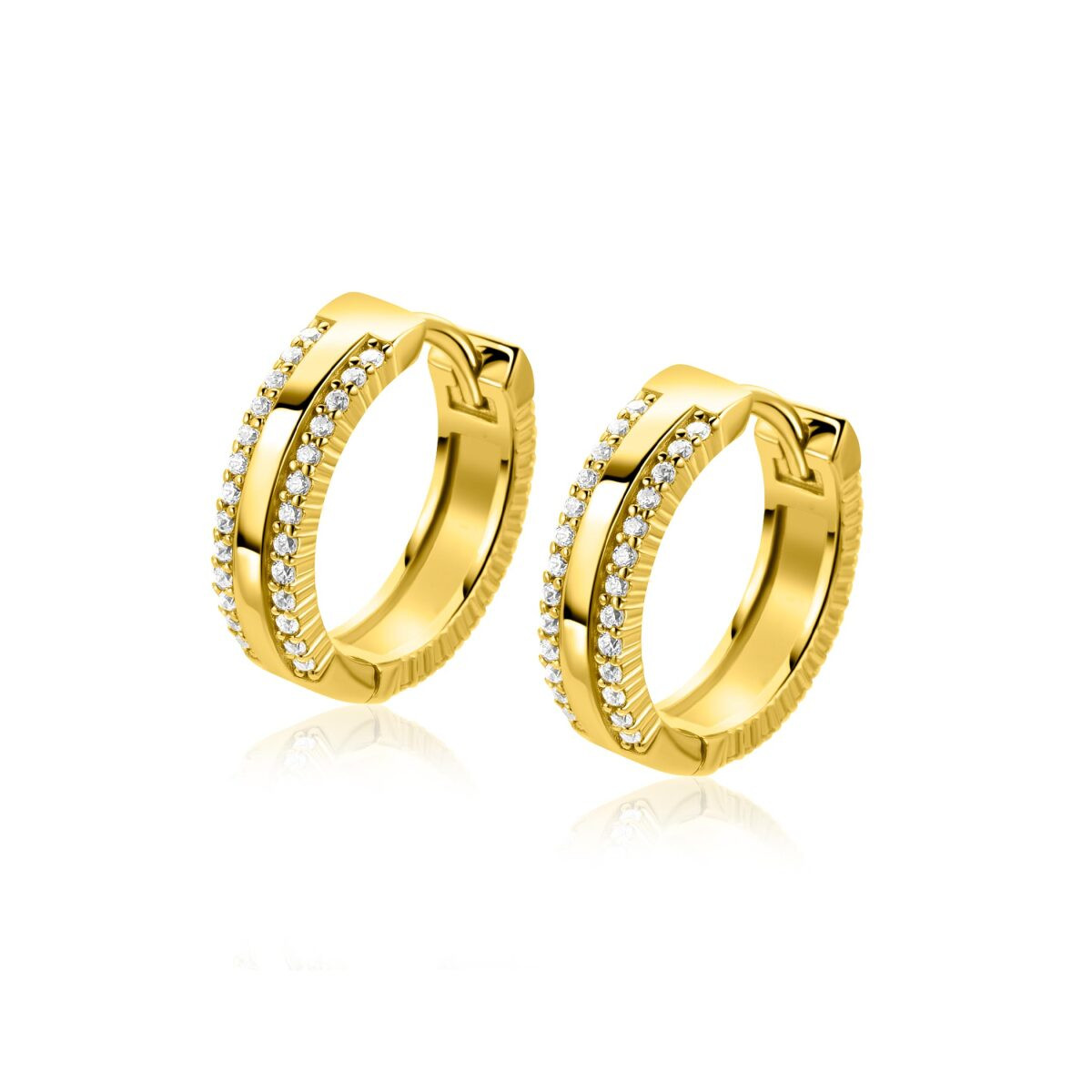 Zinzi ZIO2445Y goudkleurige oorringen met zirkonia 4 mm breed - Diameter 16 mm