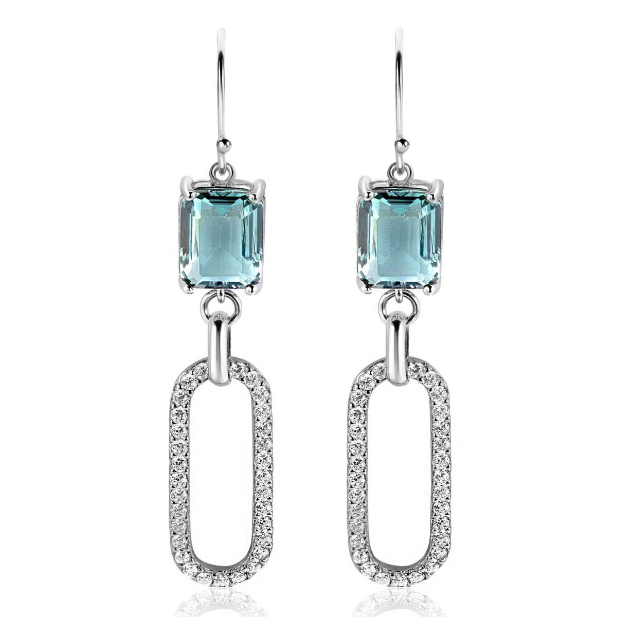 Zinzi ZIO2487L zilveren oorhangers met blauwe zirkonia 10 mm breed - Hoogte 58 mm