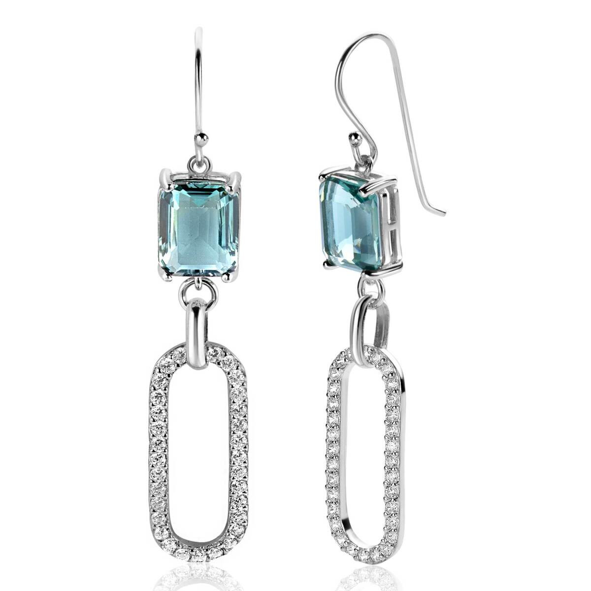 Zinzi ZIO2487L zilveren oorhangers met blauwe zirkonia 10 mm breed - Hoogte 58 mm