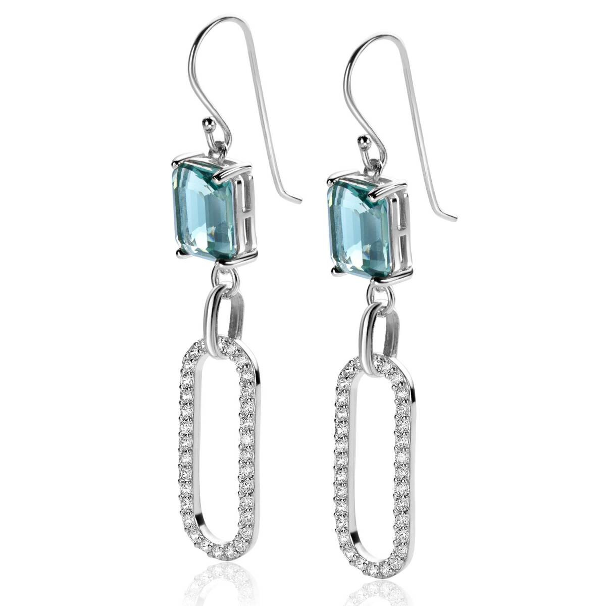 Zinzi ZIO2487L zilveren oorhangers met blauwe zirkonia 10 mm breed - Hoogte 58 mm