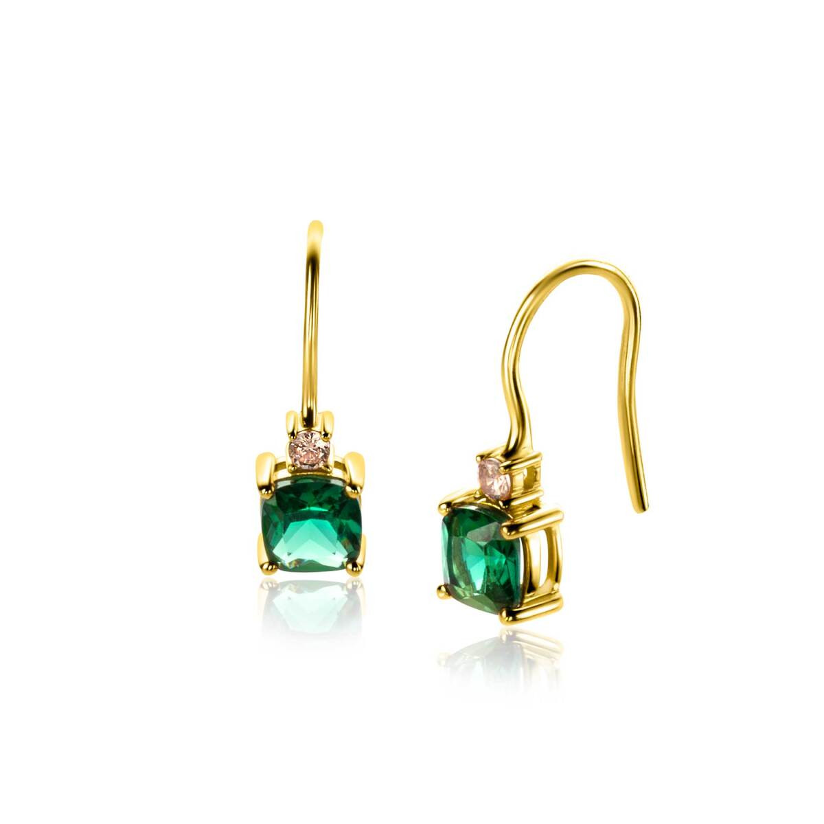 Zinzi ZIO2562H goudkleurige oorhangers met groene zirkonia - Hoogte 19 mm