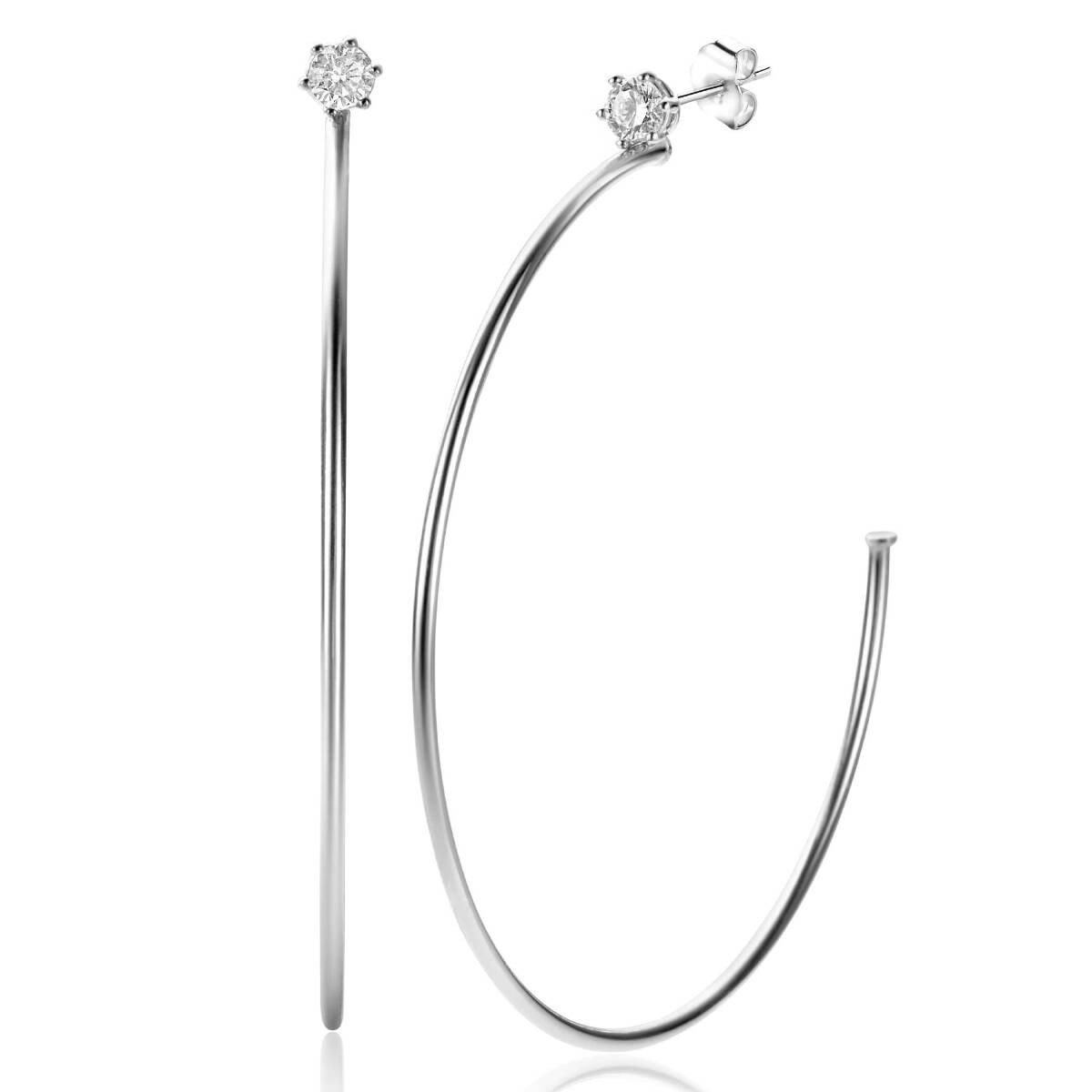 Zinzi ZIO2574 zilveren oorringen met transparante zirkonia 5 mm breed - Diameter 55 mm