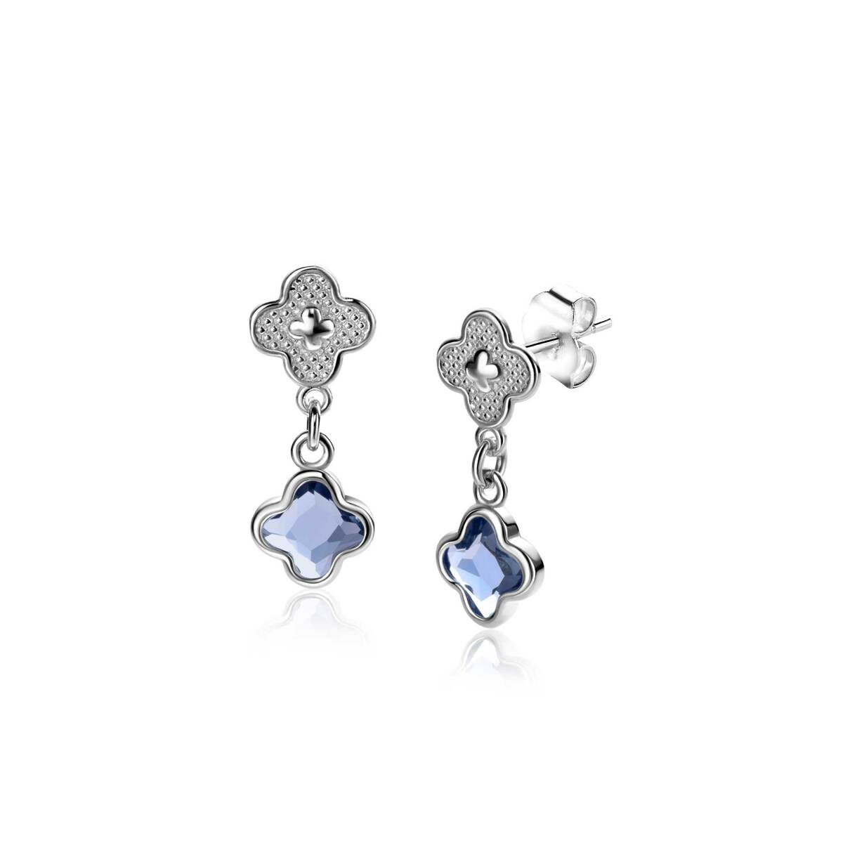 Zinzi ZIO2582 zilveren oorhangers blad met blauwe zirkonia 8 mm breed - Hoogte 20 mm