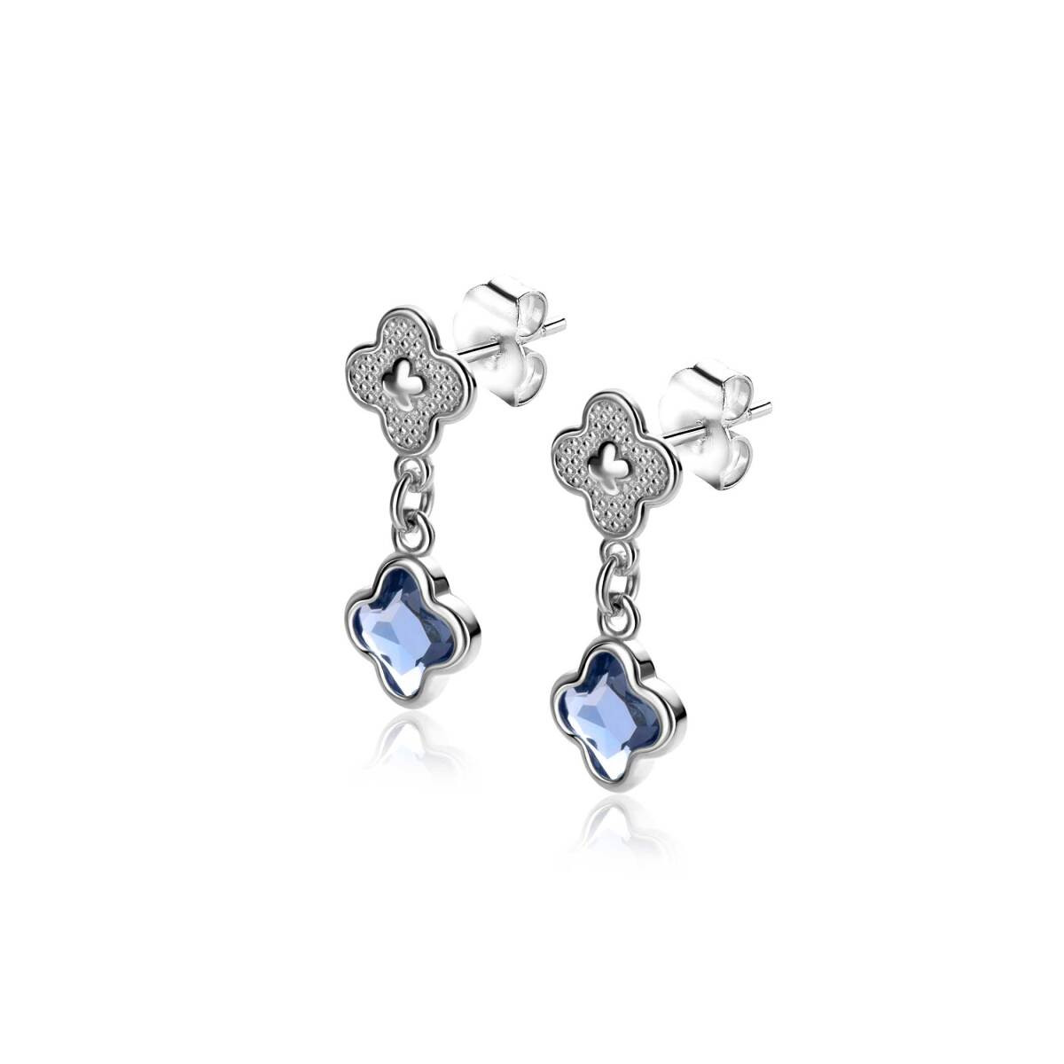 Zinzi ZIO2582 zilveren oorhangers blad met blauwe zirkonia 8 mm breed - Hoogte 20 mm