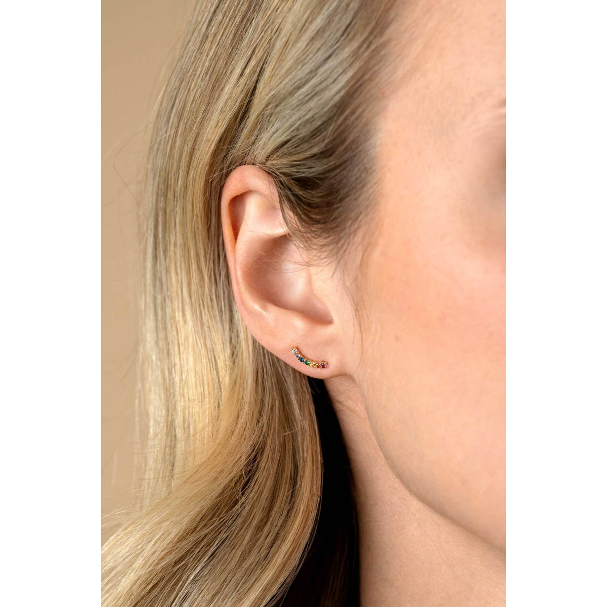 Zinzi ZIO2592 gold plated oorknopjes met regenboog zirkonia 1.7 mm breed - Diameter 10 mm