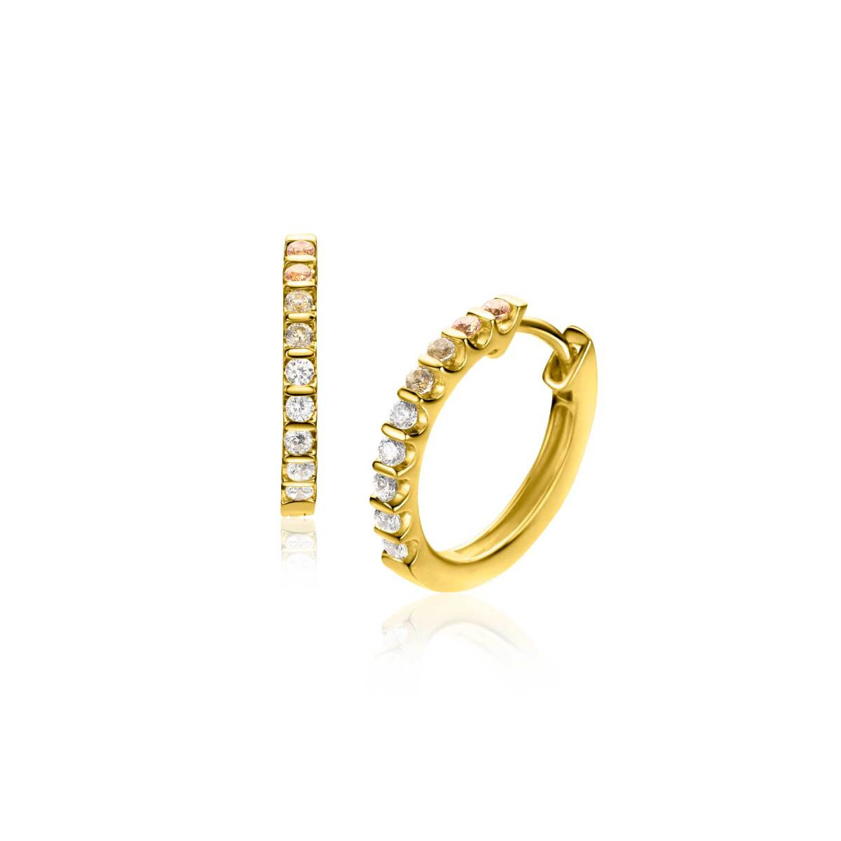 Zinzi ZIO2612 gold plated oorringen met peridot en zirkonia 2 mm breed - Diameter 15 mm