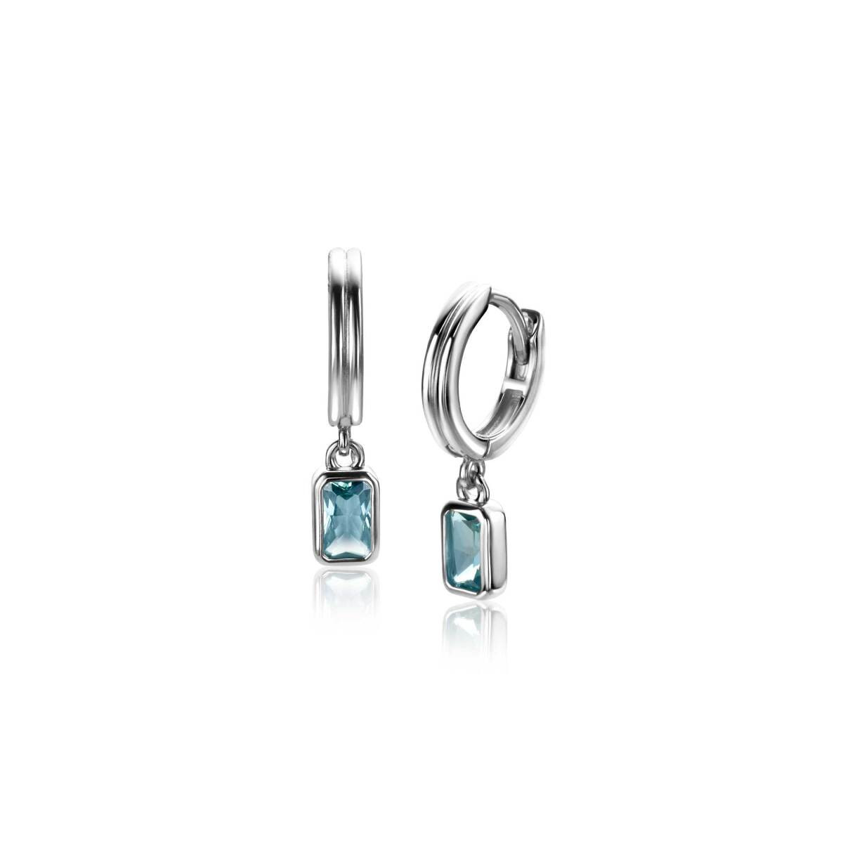Zinzi ZIO2614 zilveren oorringen met blauwe rechthoek zirkonia - Diameter 11 mm
