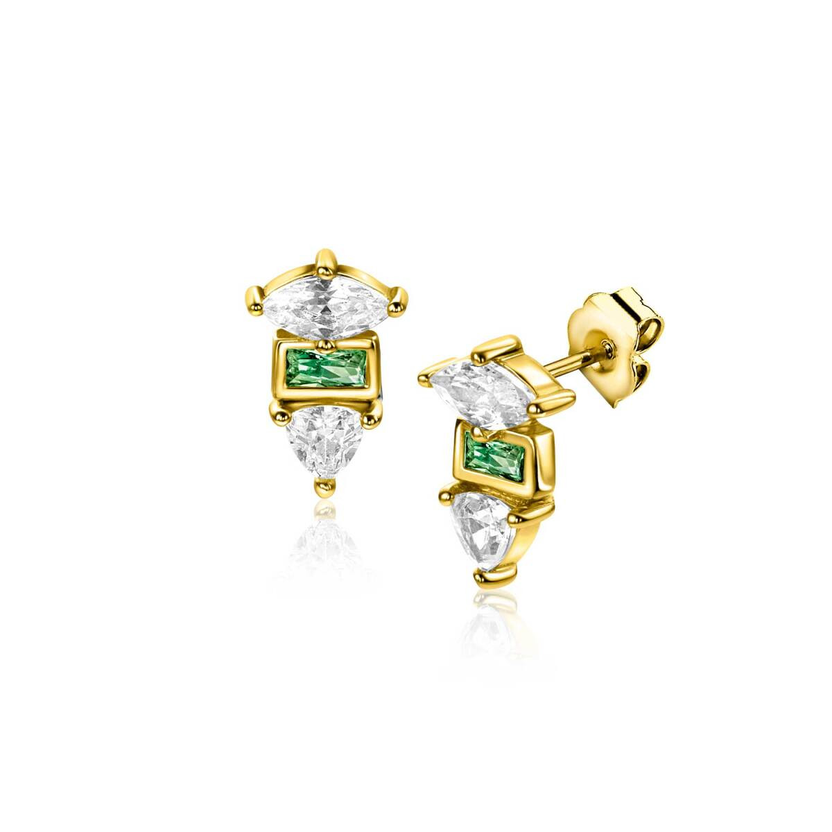Zinzi ZIO2630G oorstekers met groene en transparante zirkonia's 6 mm breed - Hoogte 9.5 mm