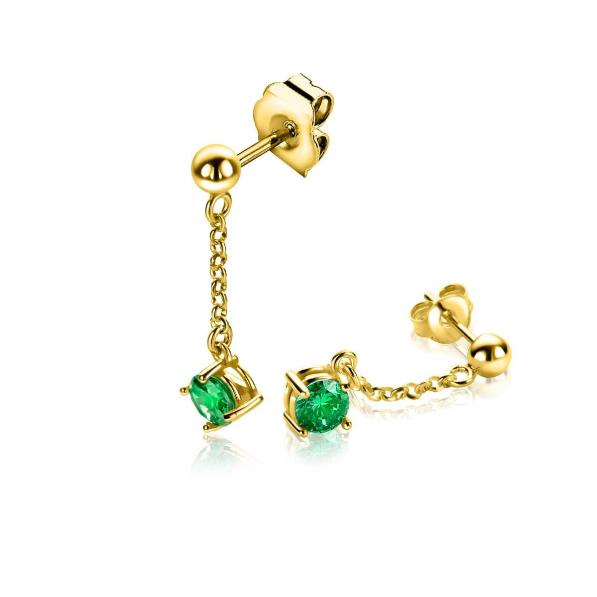 Zinzi ZIO2660G goudkleurige oorhangers met groene zirkonia - Hoogte 26 mm