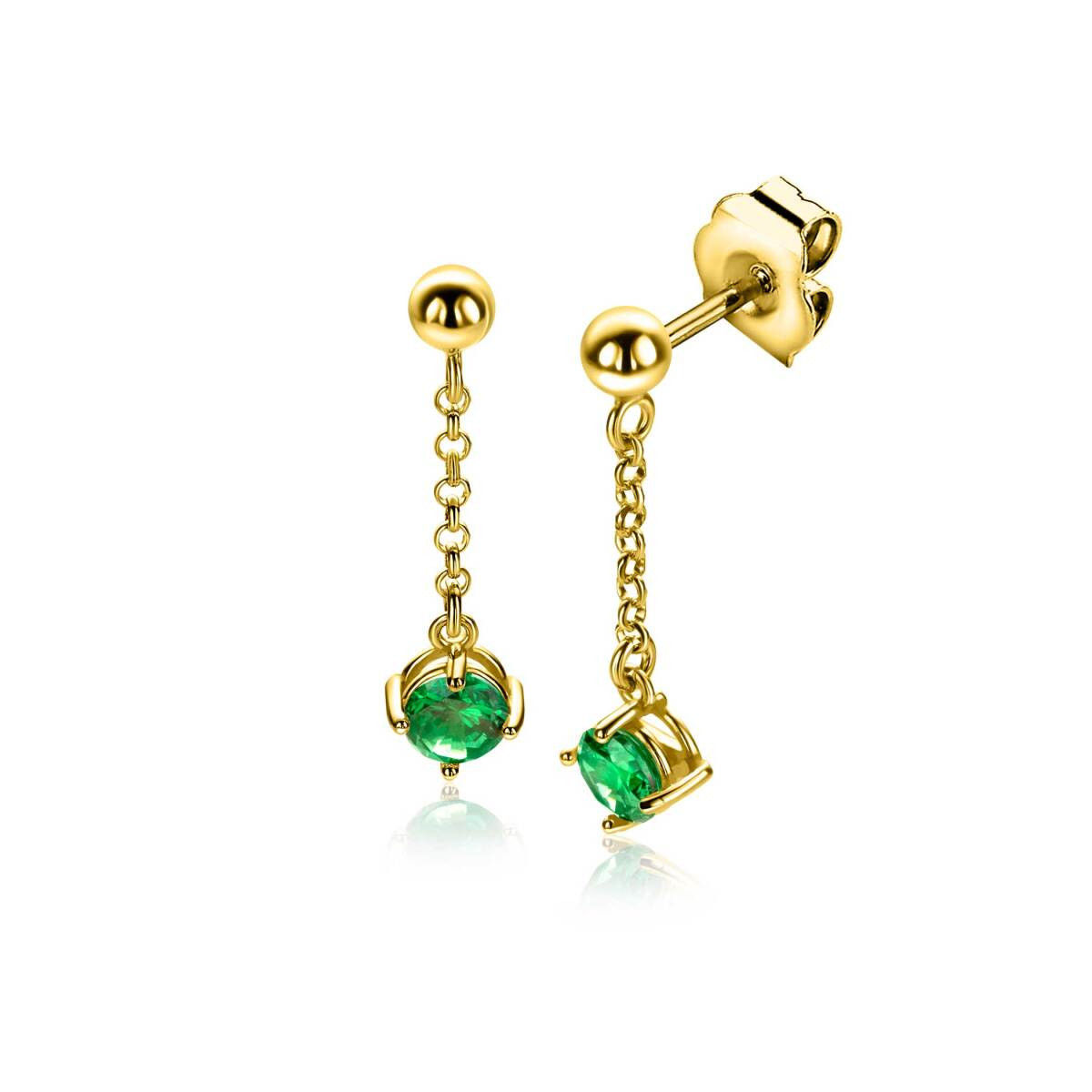 Zinzi ZIO2660G goudkleurige oorhangers met groene zirkonia - Hoogte 26 mm