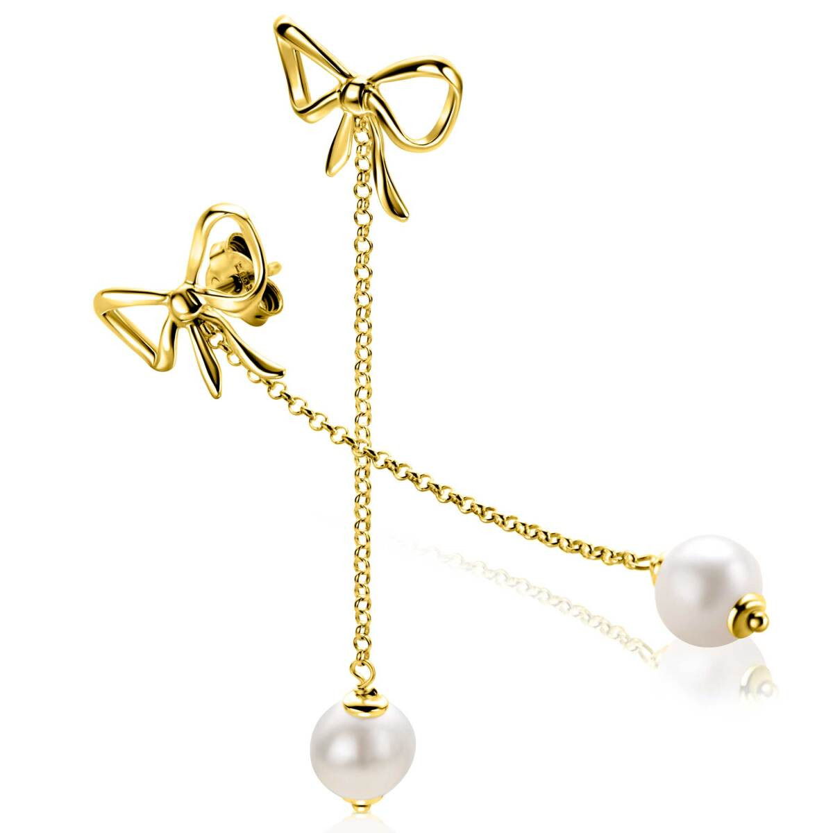 Zinzi ZIO2677 gold plated oorstekers met parel 15.5 mm breed - Hoogte 60 mm