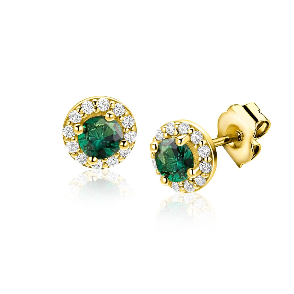 Zinzi ZIO2697G goudkleurige ronde oorstekers met groene zirkonia - Diameter 6.5 mm