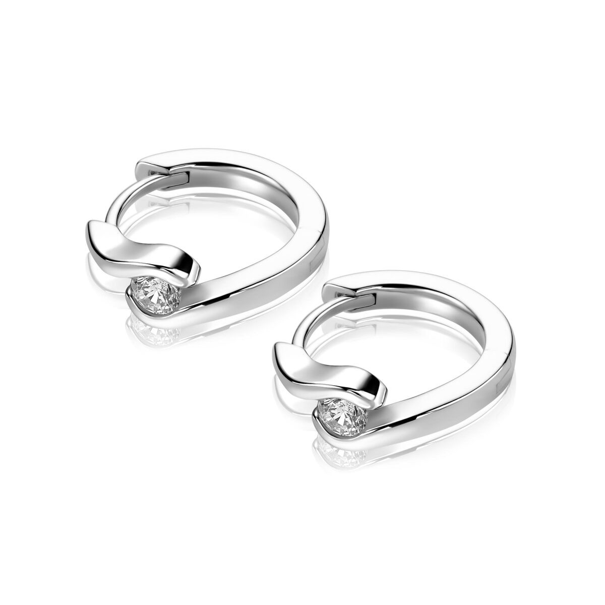 Zinzi ZIO2766 zilveren klapoorringen met zirkonia 4 mm breed - Diameter 14 mm