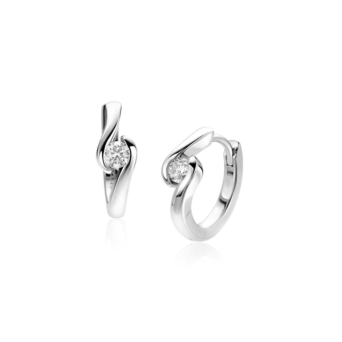 Zinzi ZIO2766 zilveren klapoorringen met zirkonia 4 mm breed - Diameter 14 mm