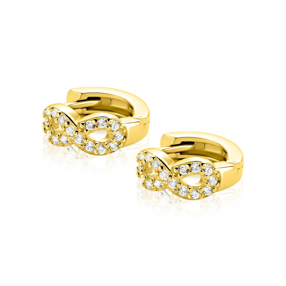 Zinzi ZIO2790Y goudkleurige oorbellen infinity met zirkonia 5 mm breed - Diameter 12.5 mm