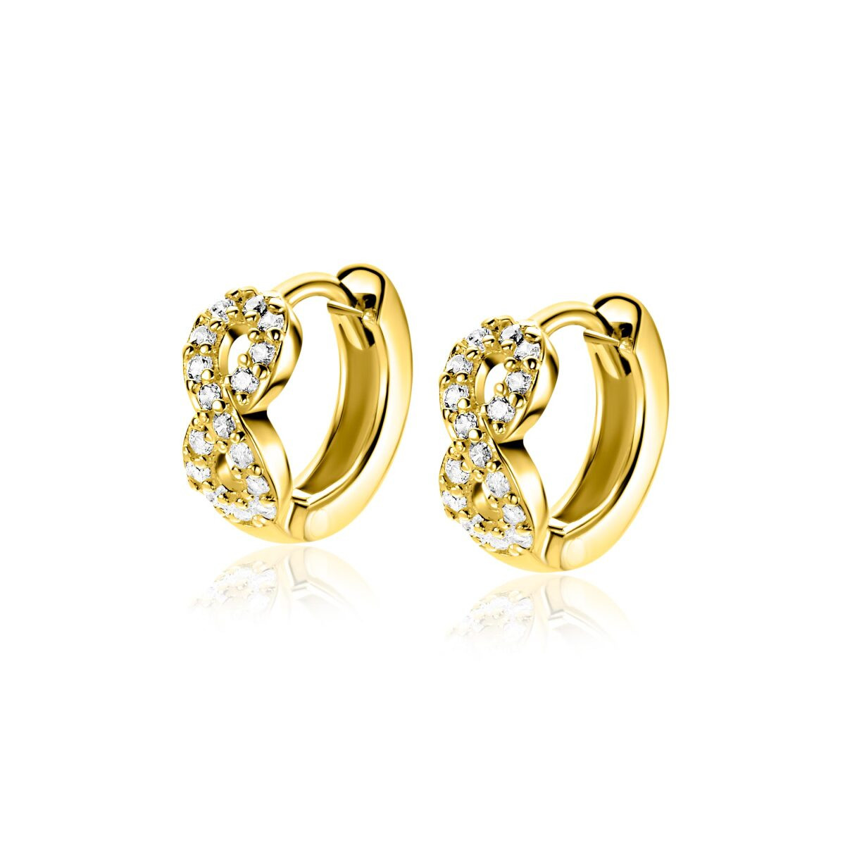 Zinzi ZIO2790Y goudkleurige oorbellen infinity met zirkonia 5 mm breed - Diameter 12.5 mm
