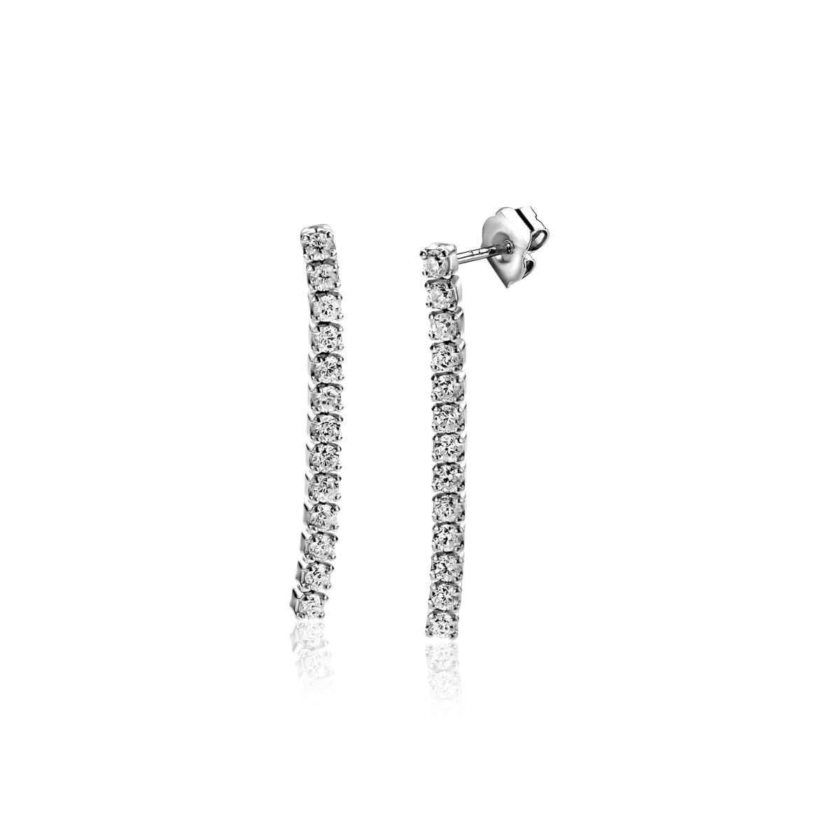 Zinzi ZIO2794 zilveren oorhangers met transparante zirkonia 1.8 mm breed - Hoogte 23 mm