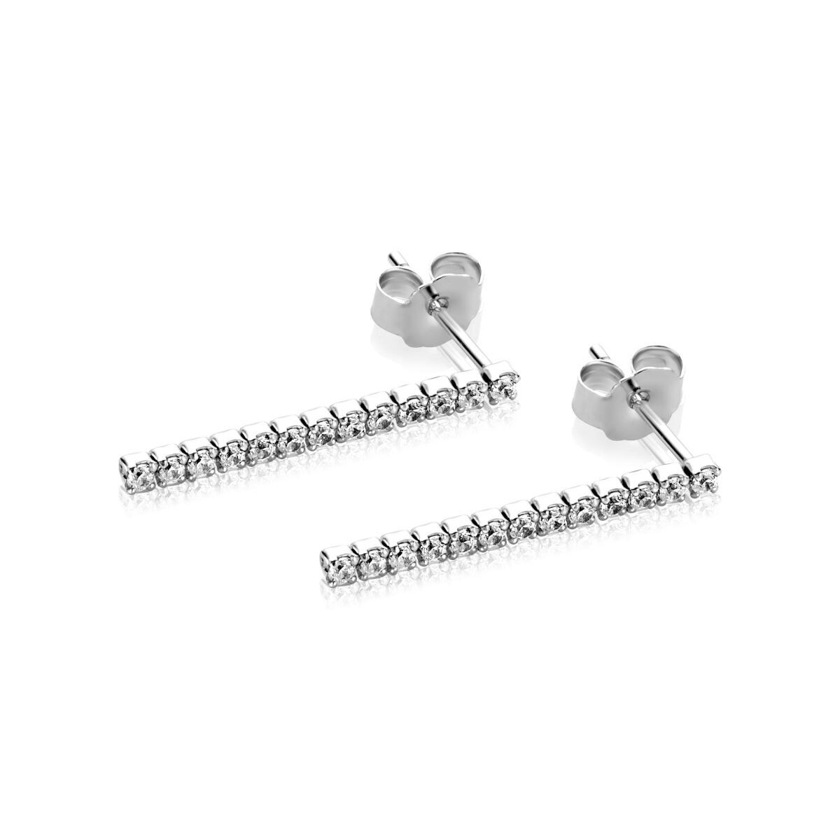Zinzi ZIO2794 zilveren oorhangers met transparante zirkonia 1.8 mm breed - Hoogte 23 mm