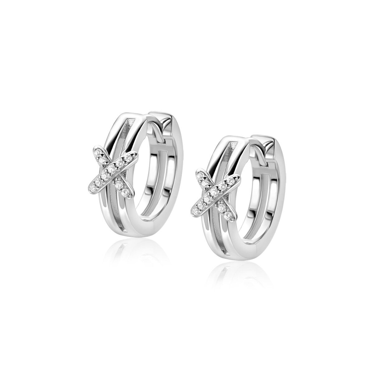 Zinzi ZIO2813 zilveren oorringen met zirkonia crossover 3.2 mm breed - Diameter 15 mm