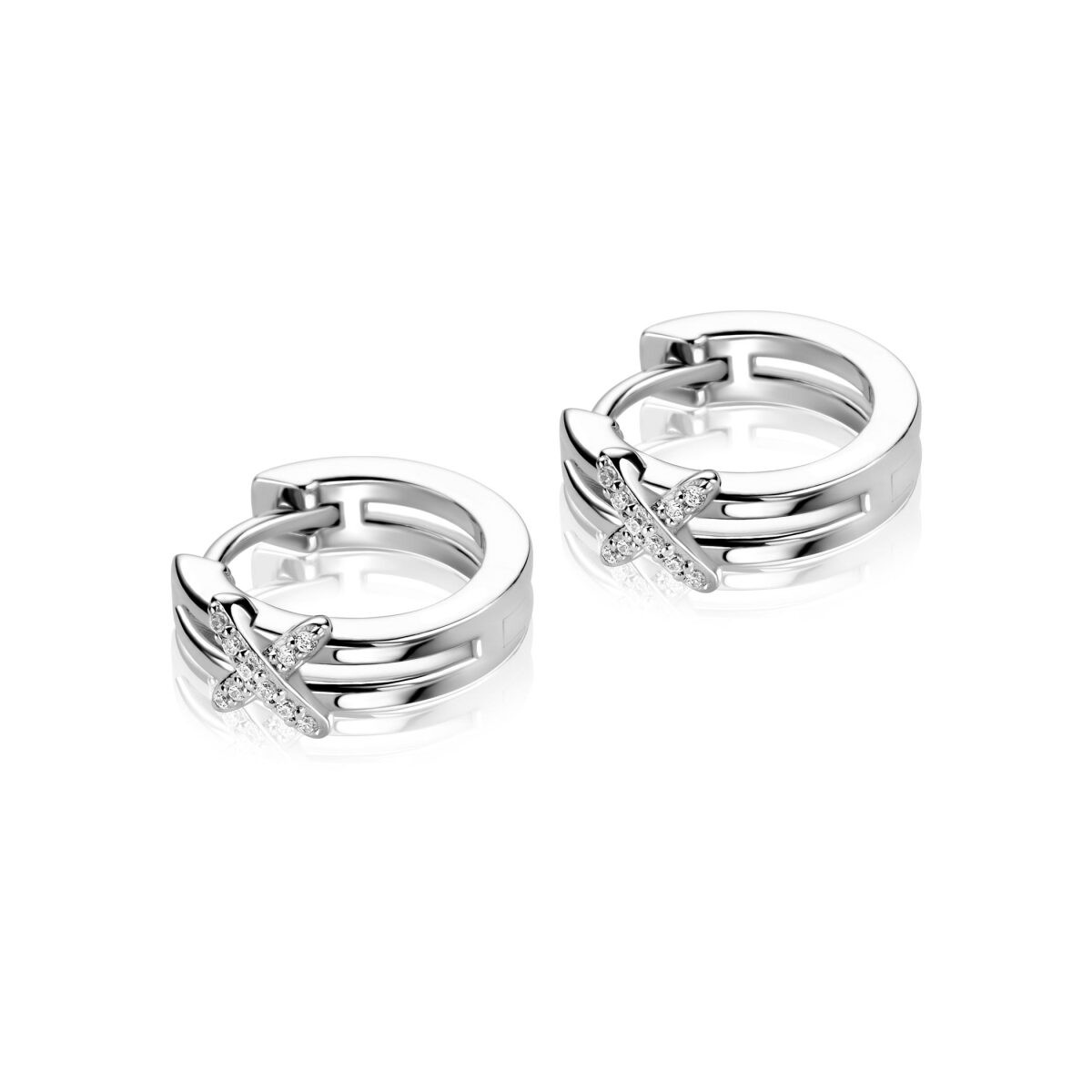 Zinzi ZIO2813 zilveren oorringen met zirkonia crossover 3.2 mm breed - Diameter 15 mm