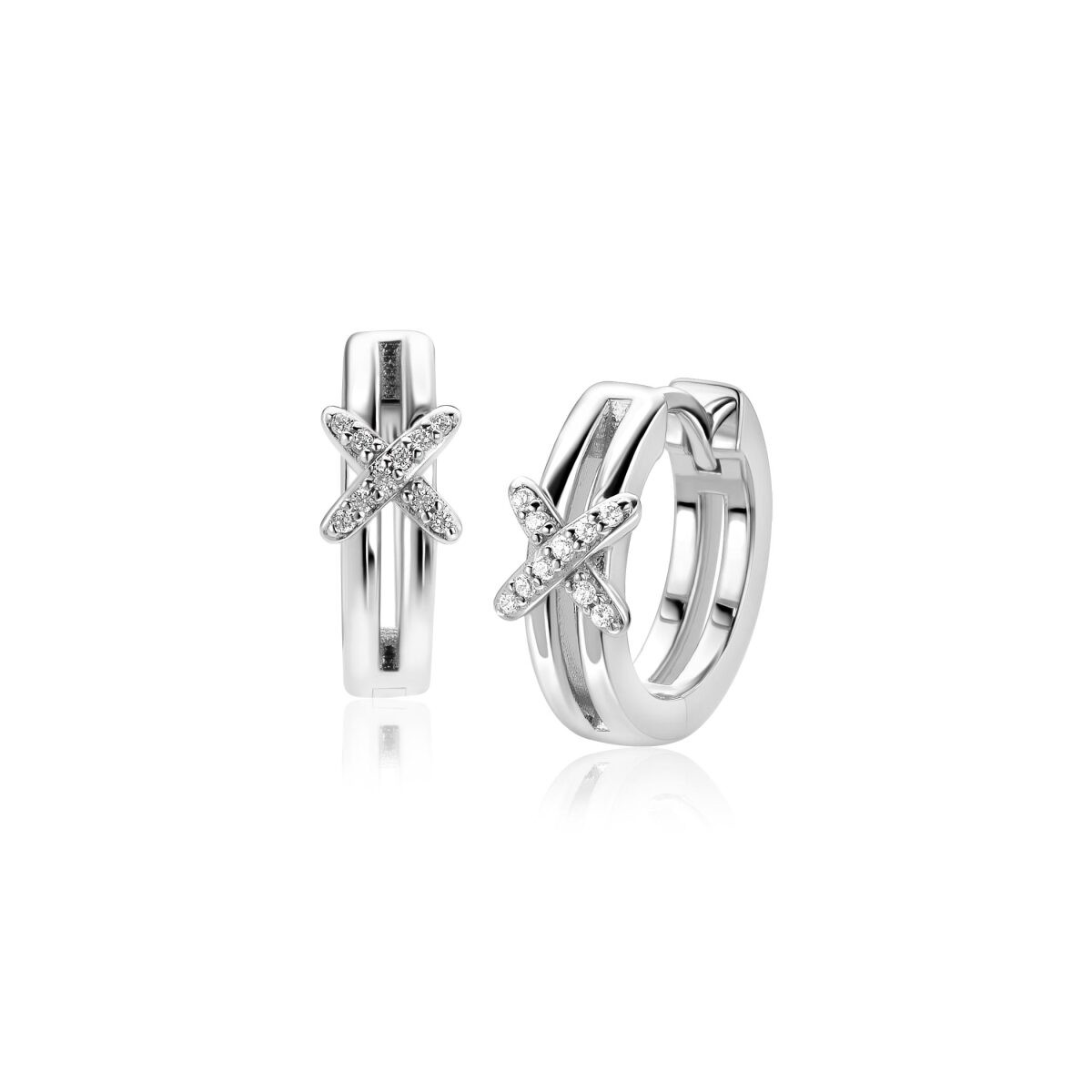 Zinzi ZIO2813 zilveren oorringen met zirkonia crossover 3.2 mm breed - Diameter 15 mm