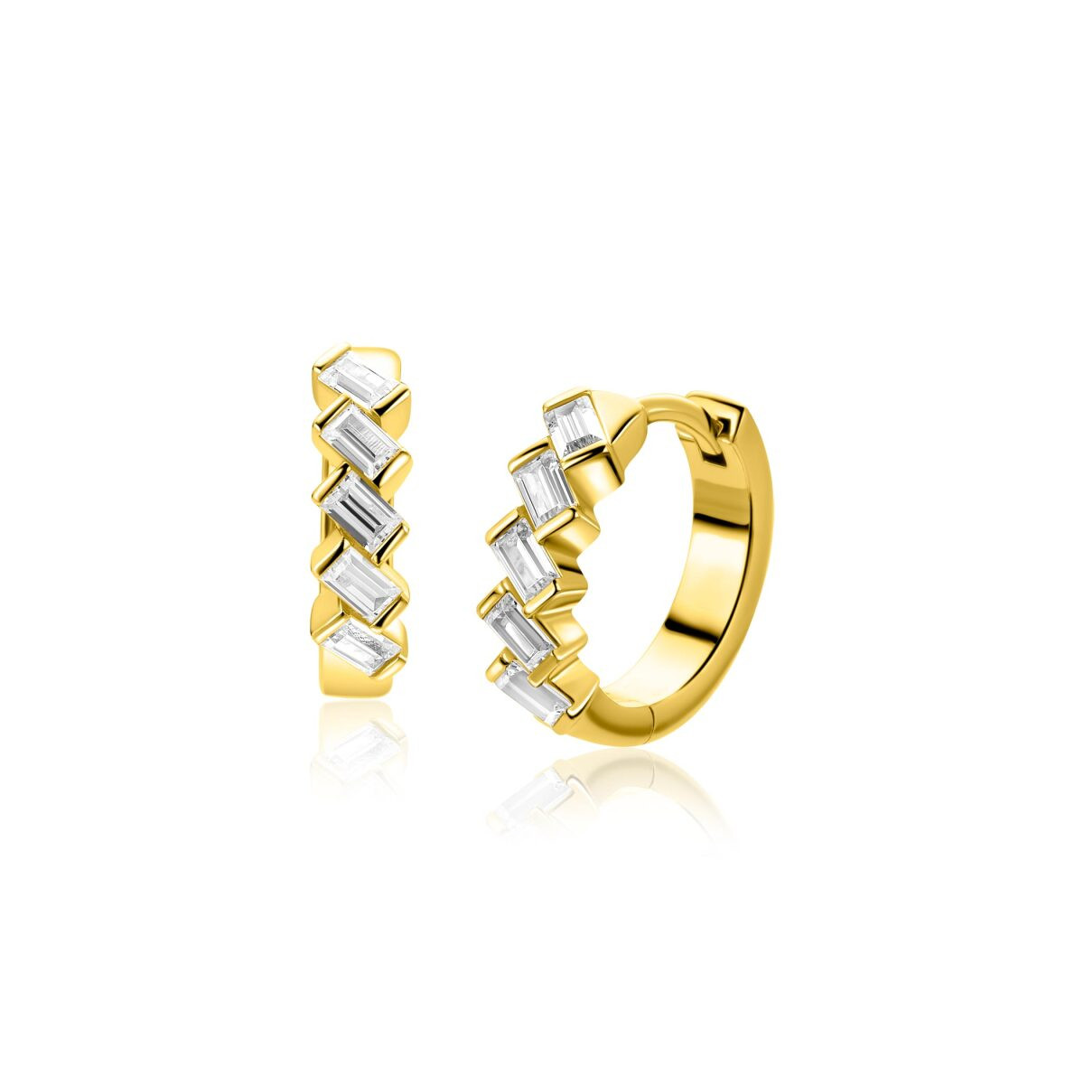 Zinzi ZIO2829 goudkleurige oorbellen met baguette stenen 4 mm breed - Diameter 15.5 mm