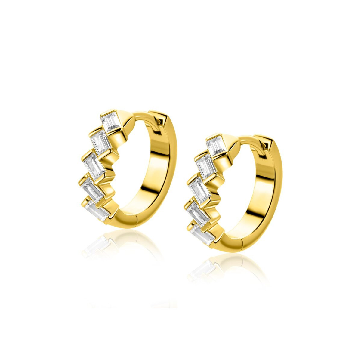 Zinzi ZIO2829 goudkleurige oorbellen met baguette stenen 4 mm breed - Diameter 15.5 mm