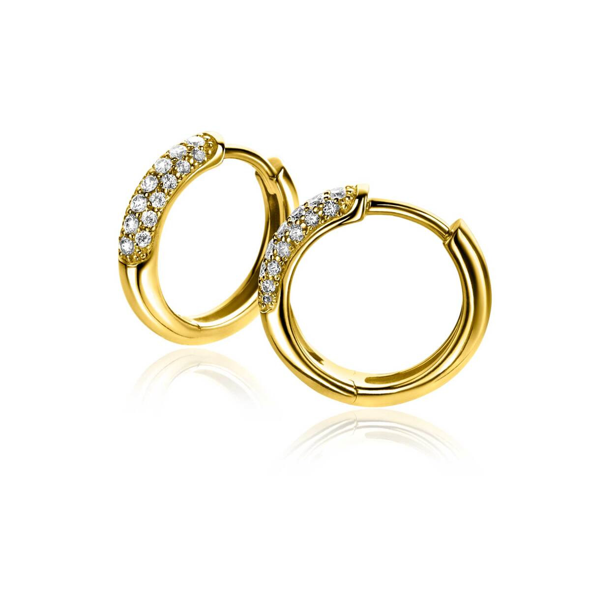 Zinzi ZIO660G goudkleurige oorringen met zirkonia 3 mm breed - Diameter 14 mm