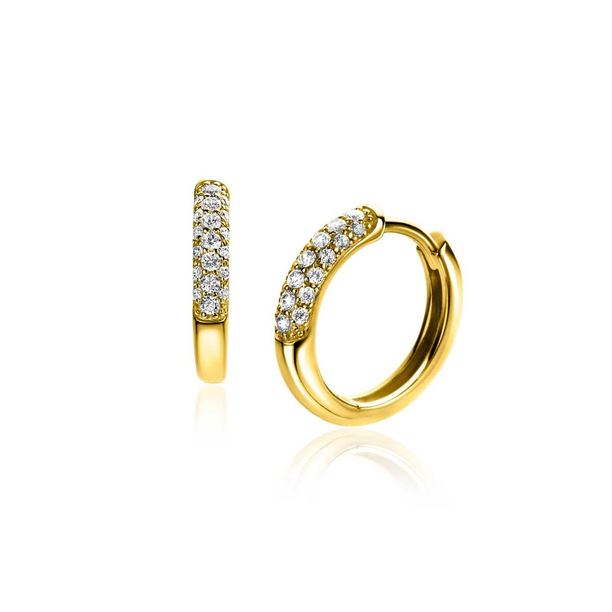Zinzi ZIO660G goudkleurige oorringen met zirkonia 3 mm breed - Diameter 14 mm