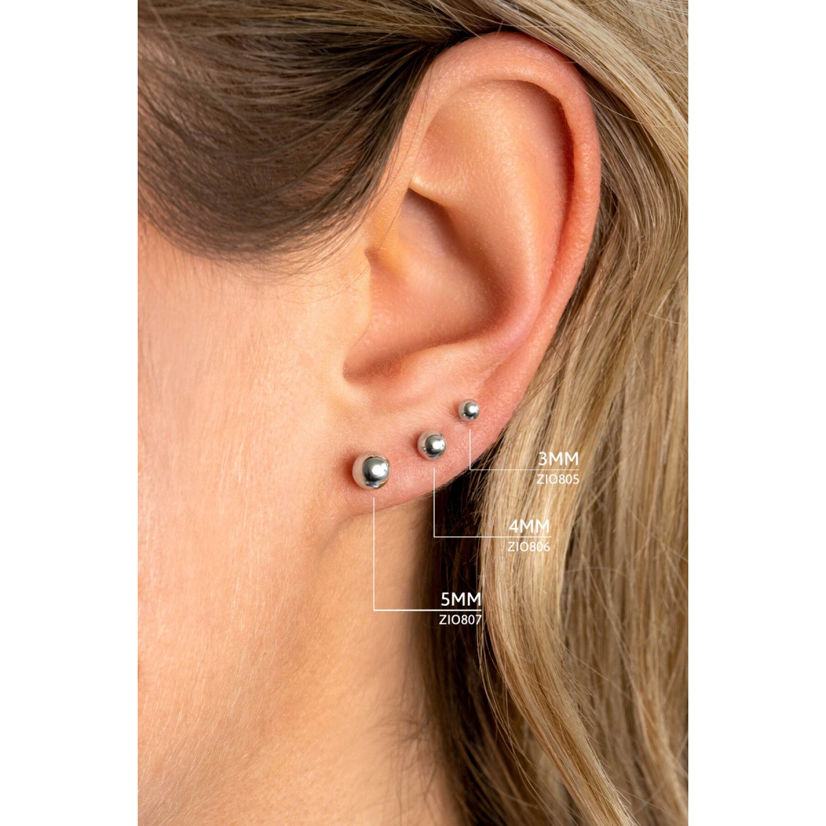 Zinzi ZIO806 zilveren oorknopjes met bolvorm 4 mm breed