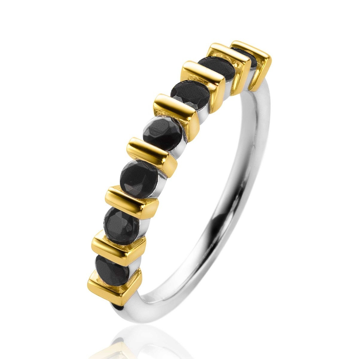 Zinzi ZIR2252 bicolor ring met zwarte zirkonia's 3.4 mm breed