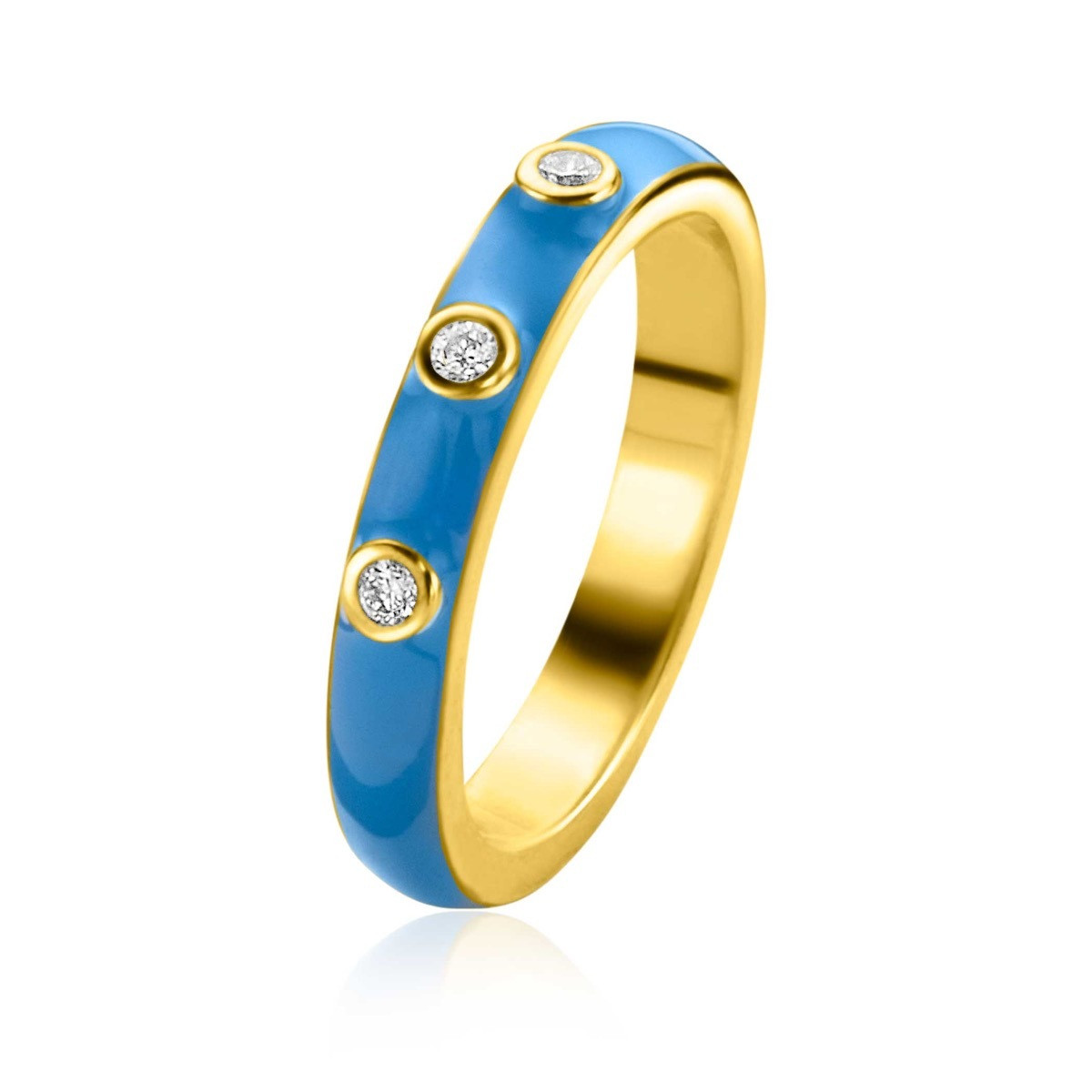 Zinzi ZIR2315B goudkleurige aanschuifring met blauw emaille en zirkonia's 3 mm breed