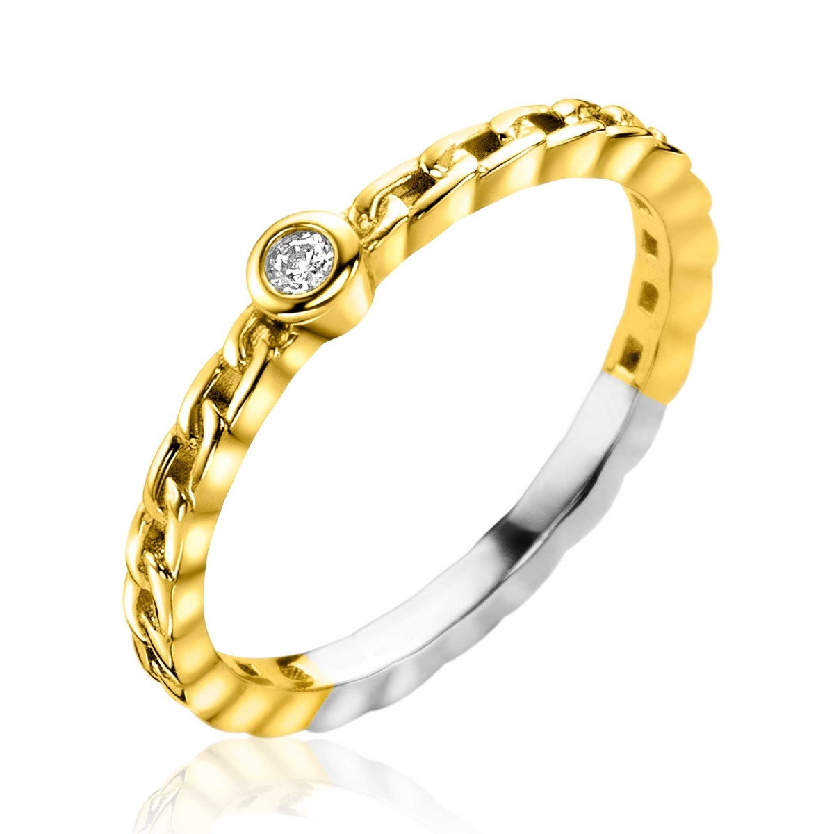 Zinzi ZIR2376 bicolor aanschuifring met gourmet schakel en transparante zirkonia 3 mm breed